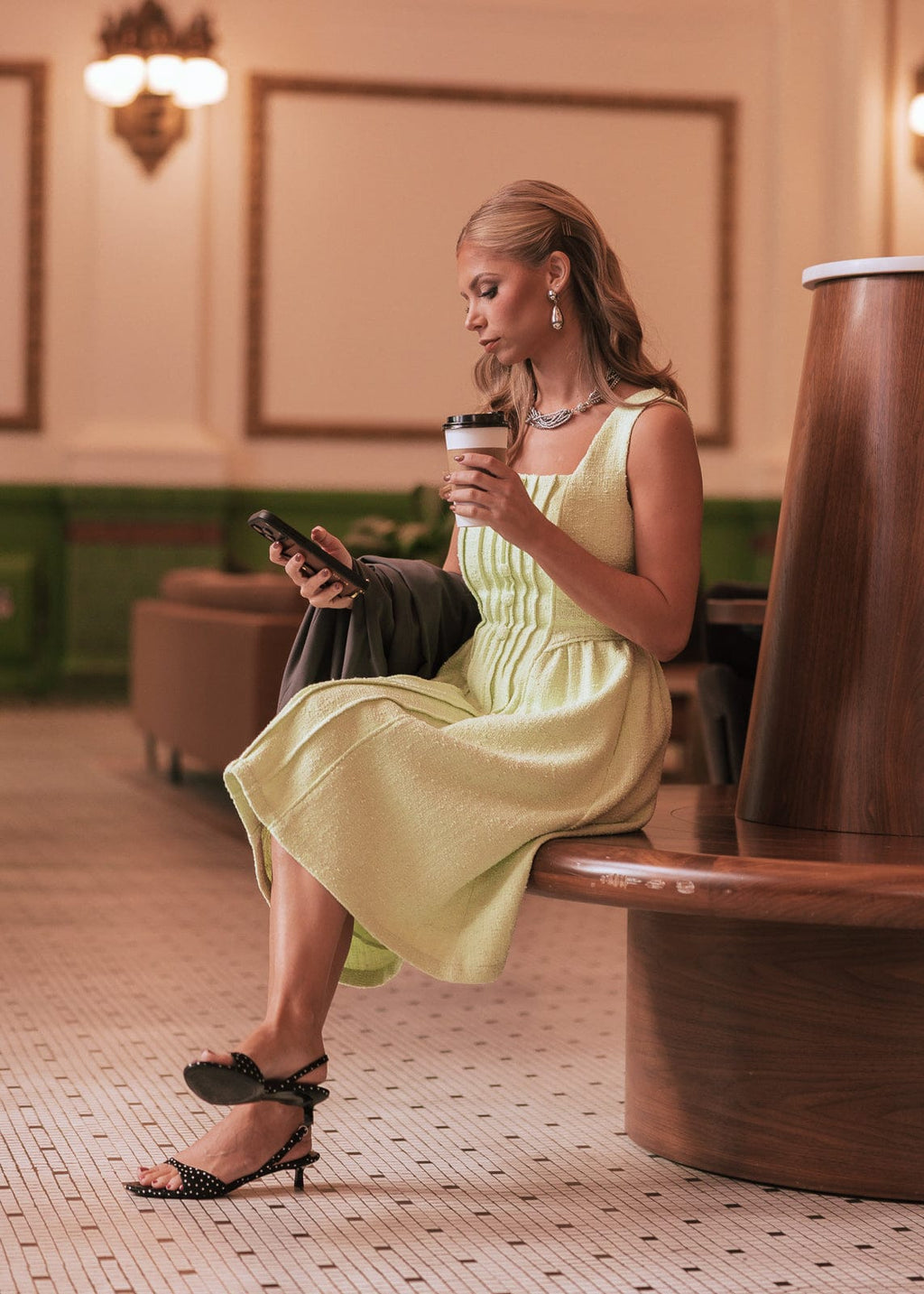 Waldorf Tweed Boucle Dress - Green